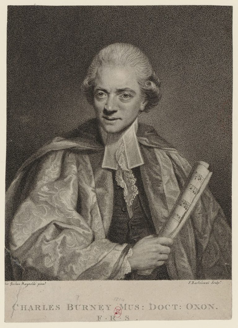 Charles Burney in un’incisione di Francesco Bartolozzi da Joshua Reynolds