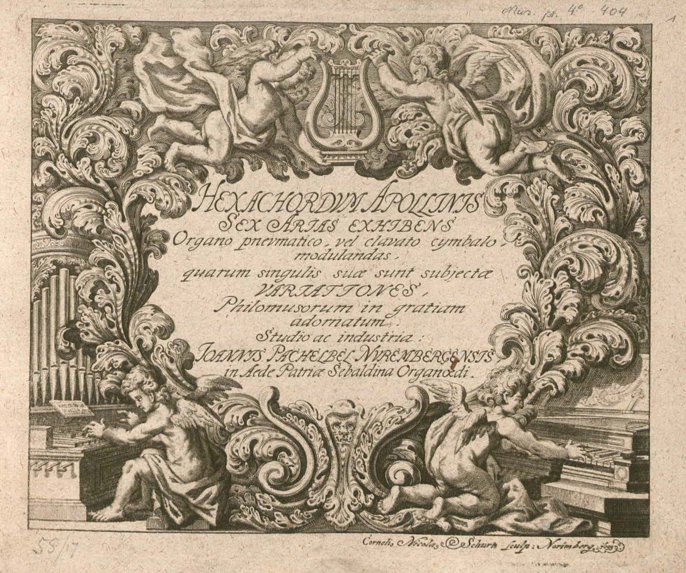 Frontespizio dell Hexachordum Apollinis di Johann Pachelbel, Norimberga 1699