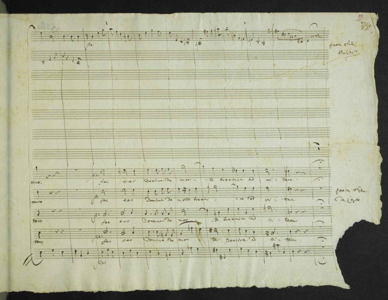L’ultima pagina della partitura di lavoro del Requiem