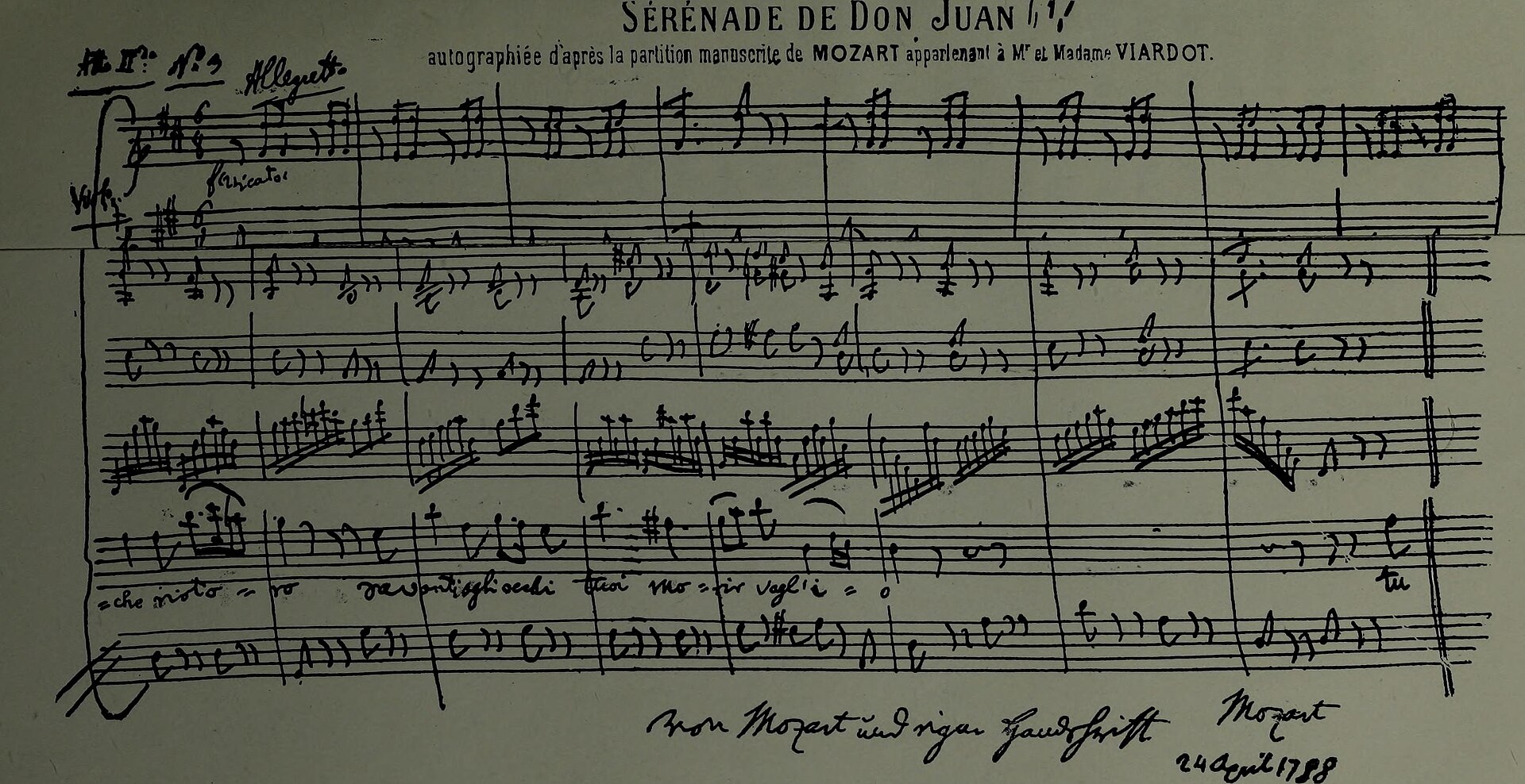 Facsimile of an autograph page by Mozart